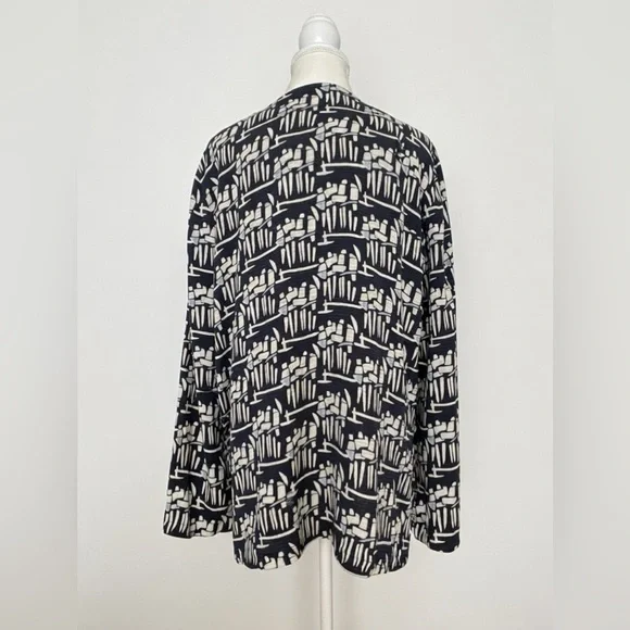 Tory Burch Silk V-Neck Blouse | Abstract Print | Navy & Ivory | XL - Picture 3 of 6